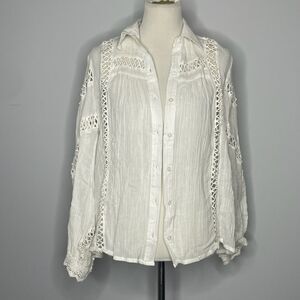 Boohoo- White Button Down with Crochet Details
